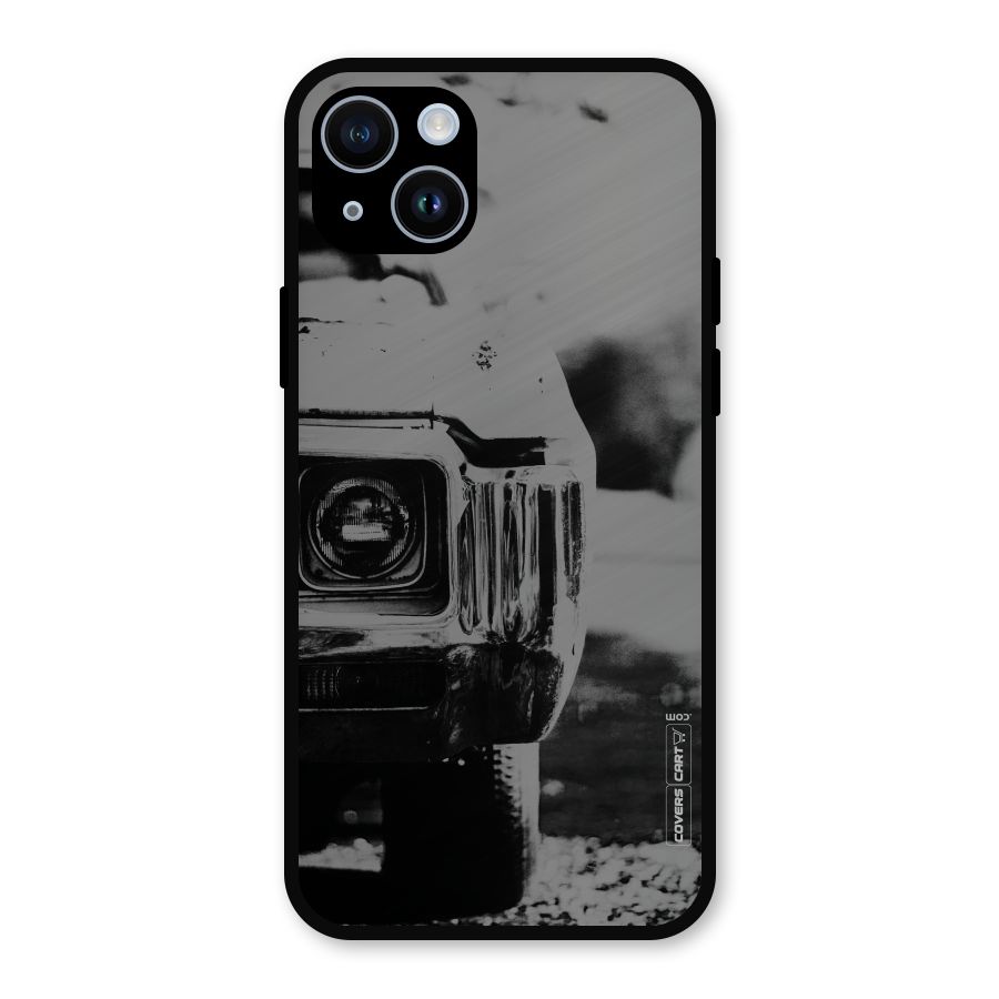 Vintage Car Black and White Metal Back Case for iPhone 14