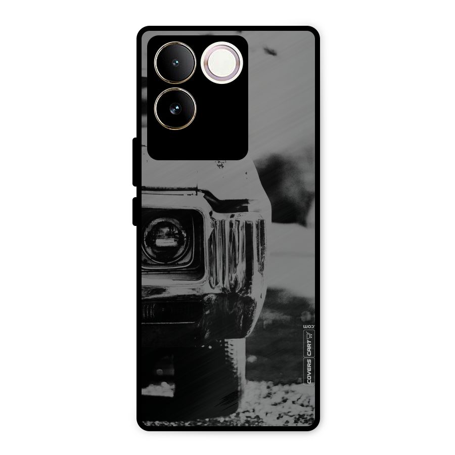 Vintage Car Black and White Metal Back Case for iQOO Z7 Pro