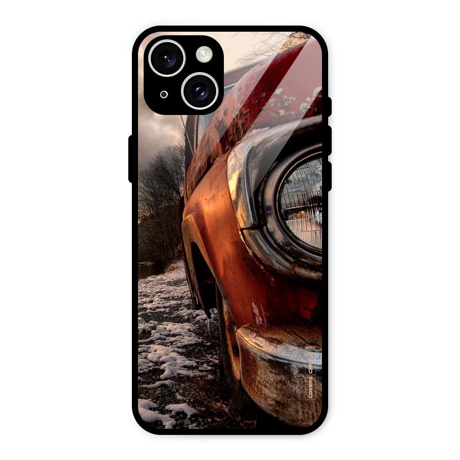 Vintage Car Headlight Glass Back Case for iPhone 15 Plus
