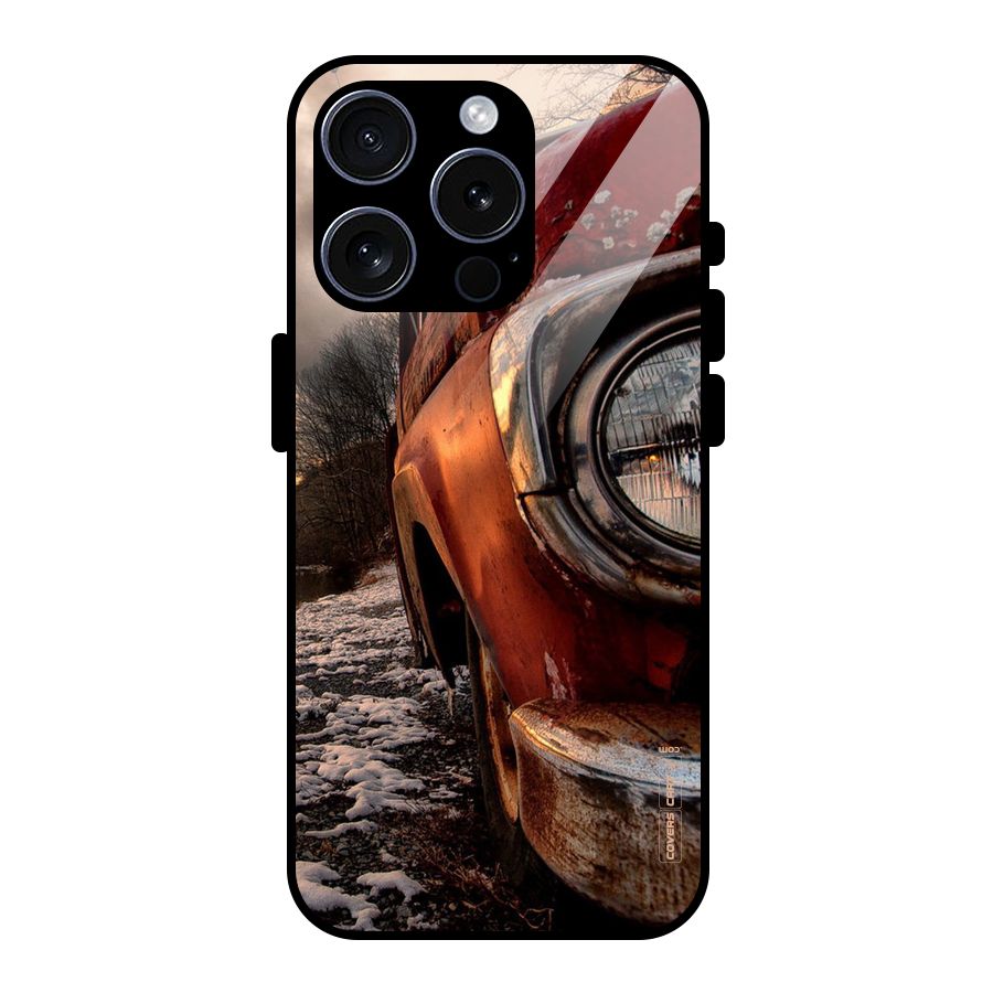 Vintage Car Headlight Glass Back Case for iPhone 15 Pro
