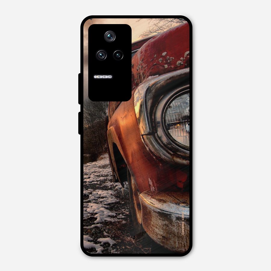 Vintage Car Headlight Metal Back Case for Poco F4 5G