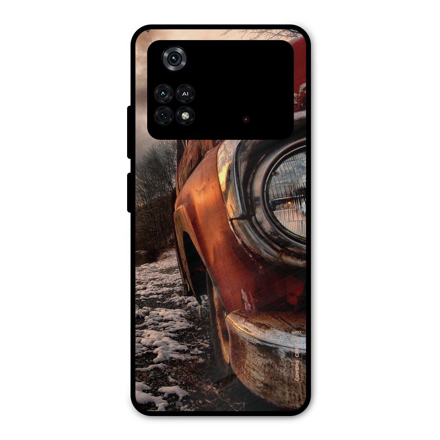 Vintage Car Headlight Metal Back Case for Poco M4 Pro 4G