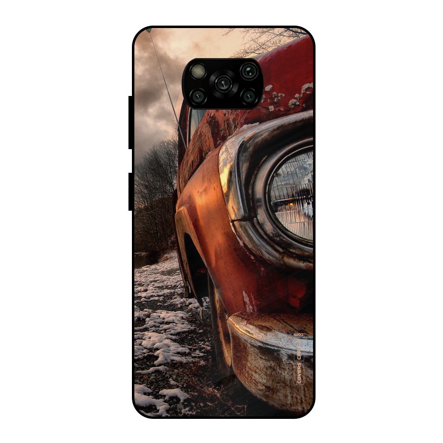Vintage Car Headlight Metal Back Case for Poco X3