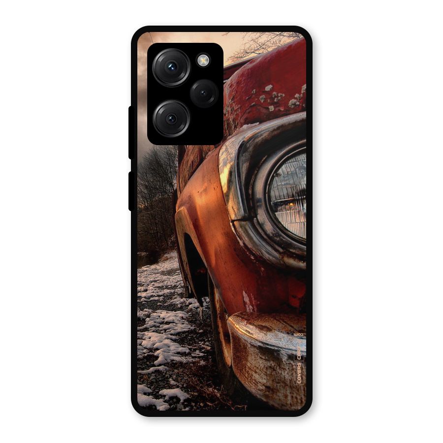 Vintage Car Headlight Metal Back Case for Poco X5 Pro