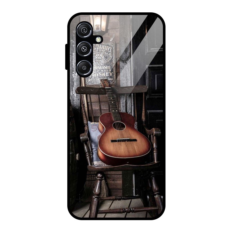 Vintage Chair Guitar Glass Back Case for Galaxy M34 5G