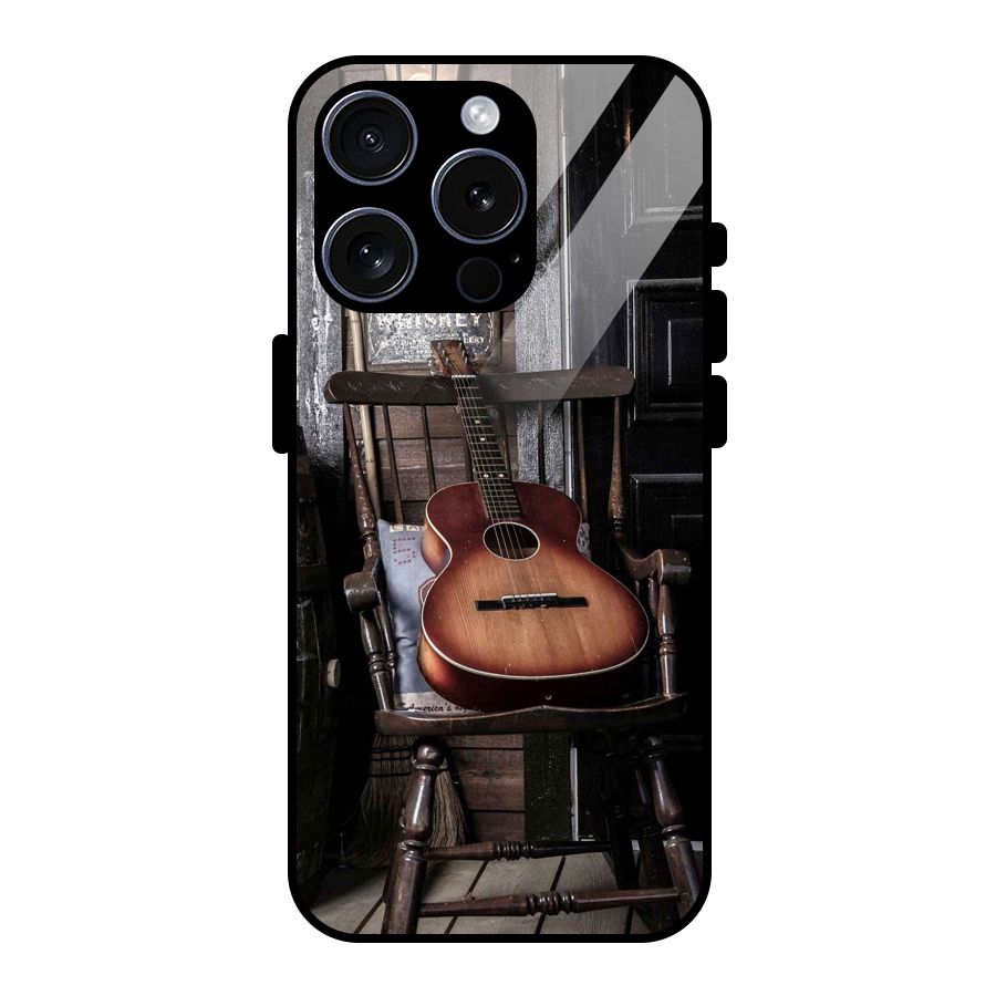 Vintage Chair Guitar Glass Back Case for iPhone 15 Pro