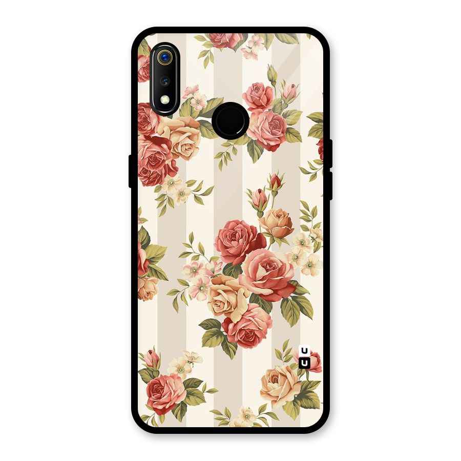 Vintage Color Flowers Glass Back Case for Realme 3