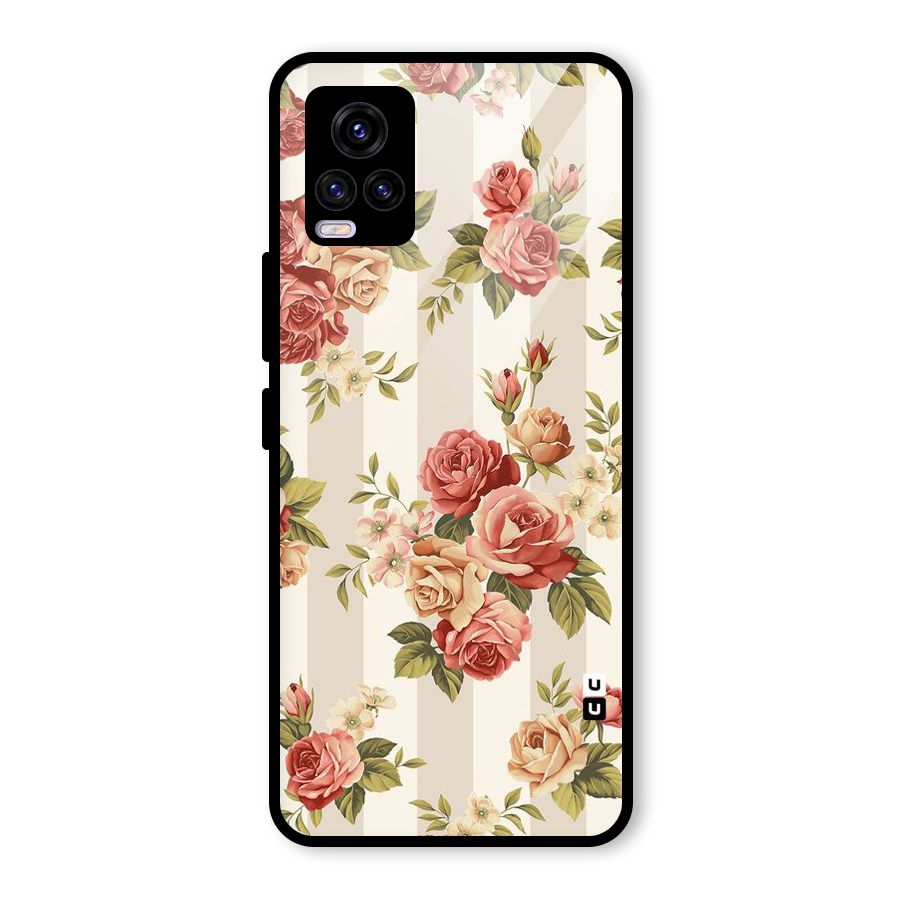Vintage Color Flowers Glass Back Case for Vivo V20 2021