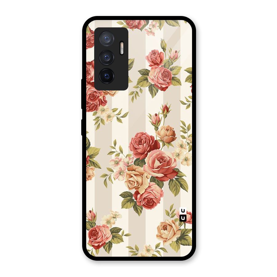 Vintage Color Flowers Glass Back Case for Vivo V23e