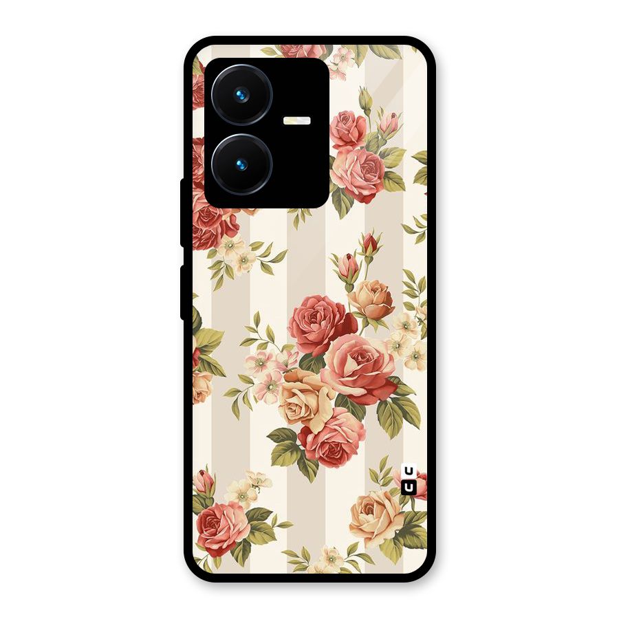 Vintage Color Flowers Glass Back Case for Vivo Y22s