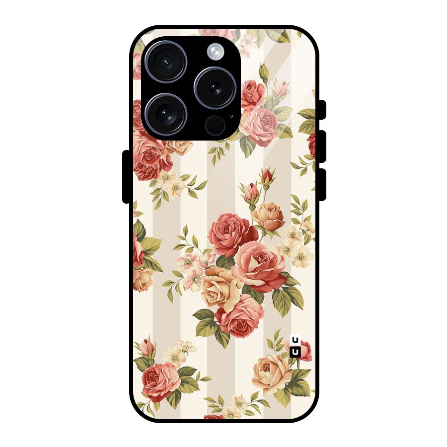 Vintage Color Flowers Glass Back Case for iPhone 15 Pro