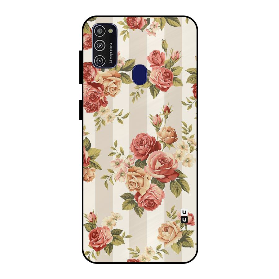 Vintage Color Flowers Metal Back Case for Galaxy M21