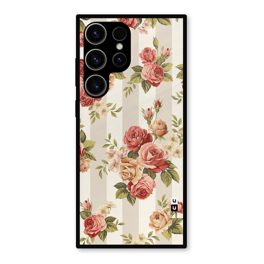 Vintage Color Flowers Metal Back Case for Galaxy S23 Ultra