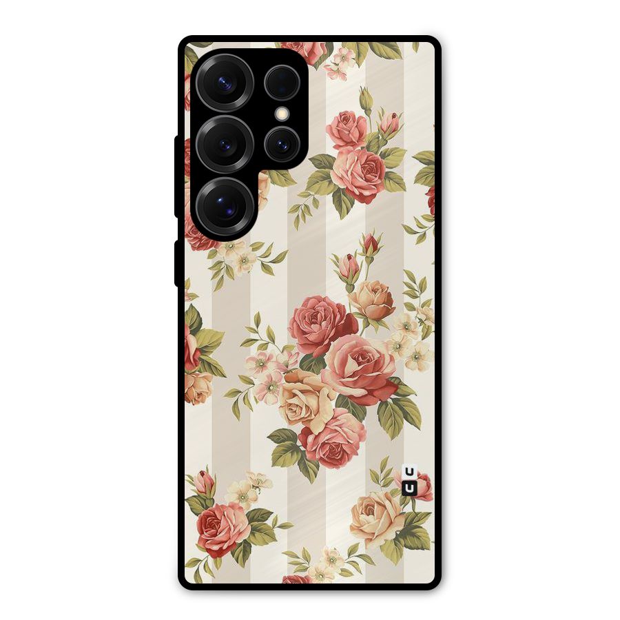 Vintage Color Flowers Metal Back Case for Galaxy S25 Ultra