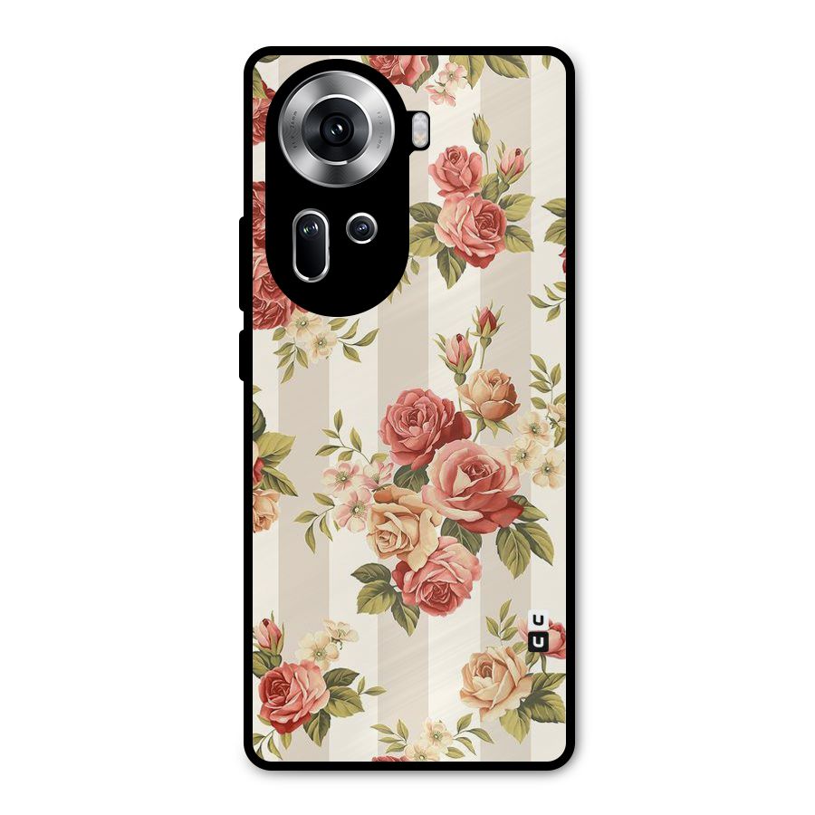 Vintage Color Flowers Metal Back Case for Oppo Reno11 5G