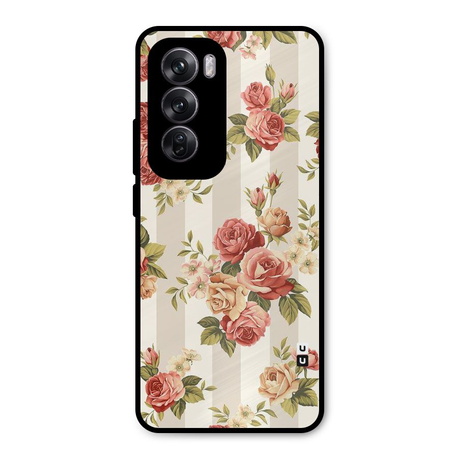Vintage Color Flowers Metal Back Case for Oppo Reno12 Pro