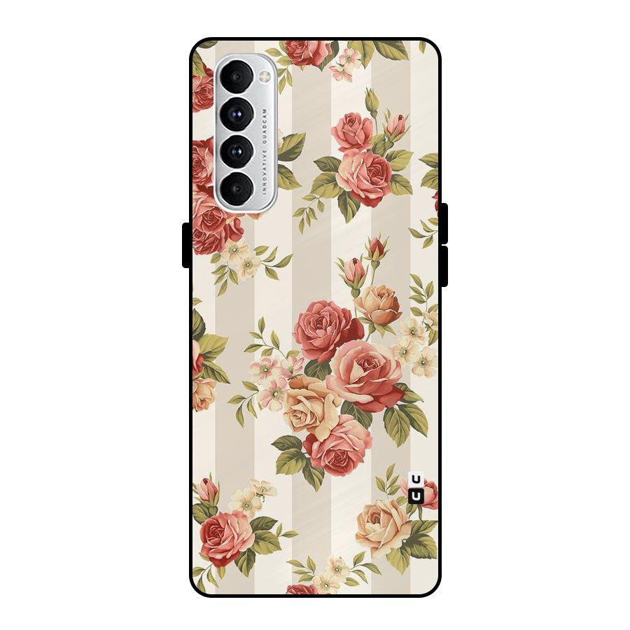 Vintage Color Flowers Metal Back Case for Oppo Reno4 Pro
