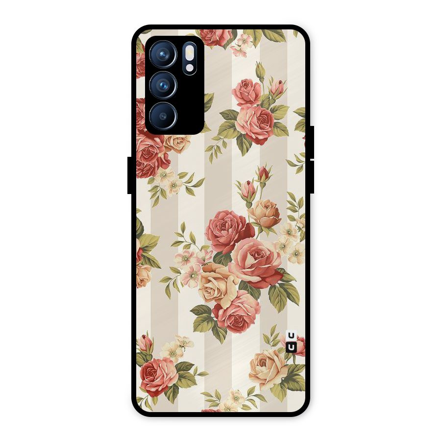 Vintage Color Flowers Metal Back Case for Oppo Reno6 5G
