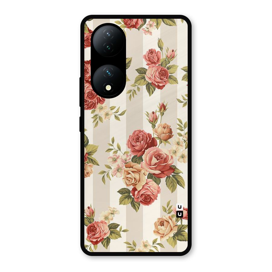 Vintage Color Flowers Metal Back Case for Vivo T2