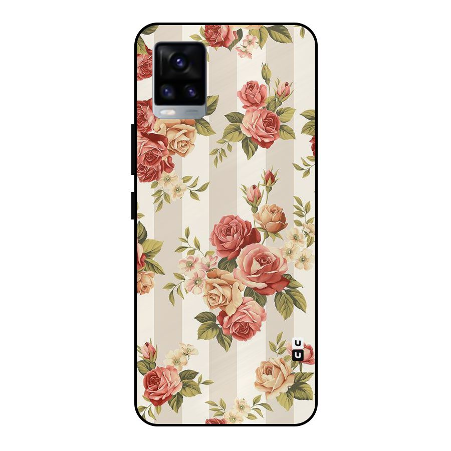 Vintage Color Flowers Metal Back Case for Vivo V20 2021