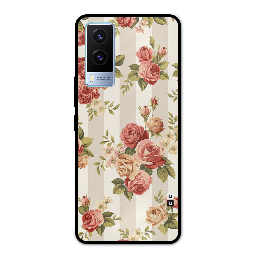 Vintage Color Flowers Metal Back Case for Vivo V21e 5G