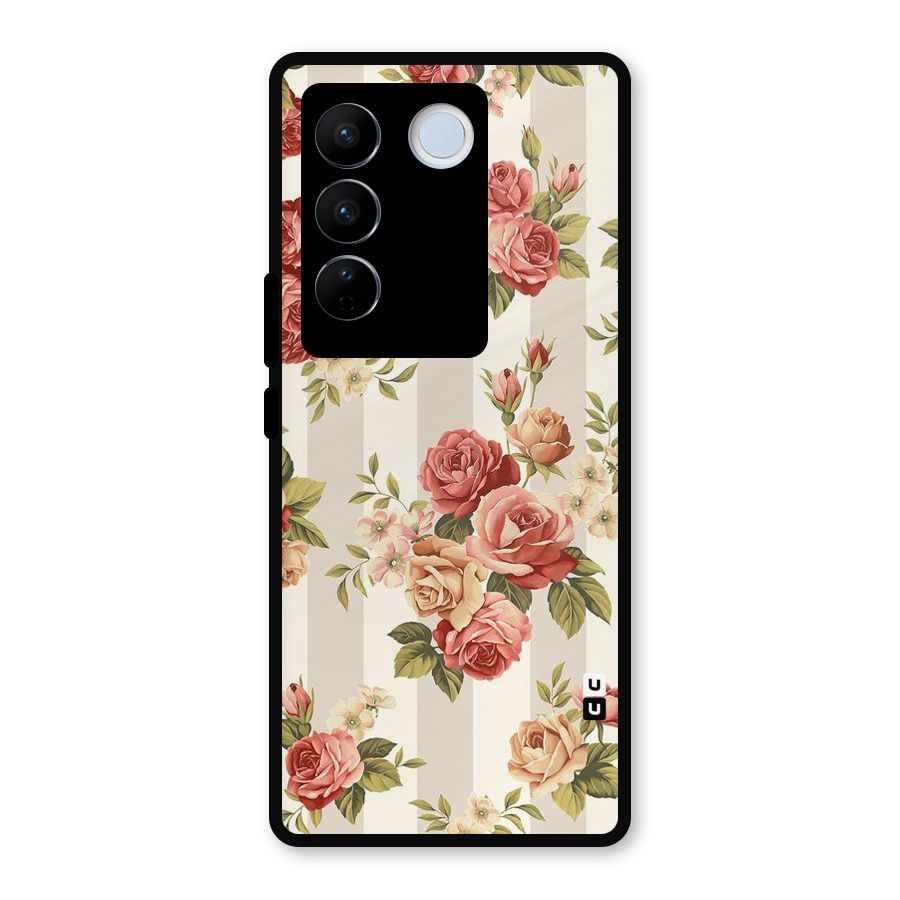 Vintage Color Flowers Metal Back Case for Vivo V27