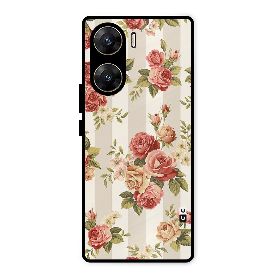 Vintage Color Flowers Metal Back Case for Vivo V29e