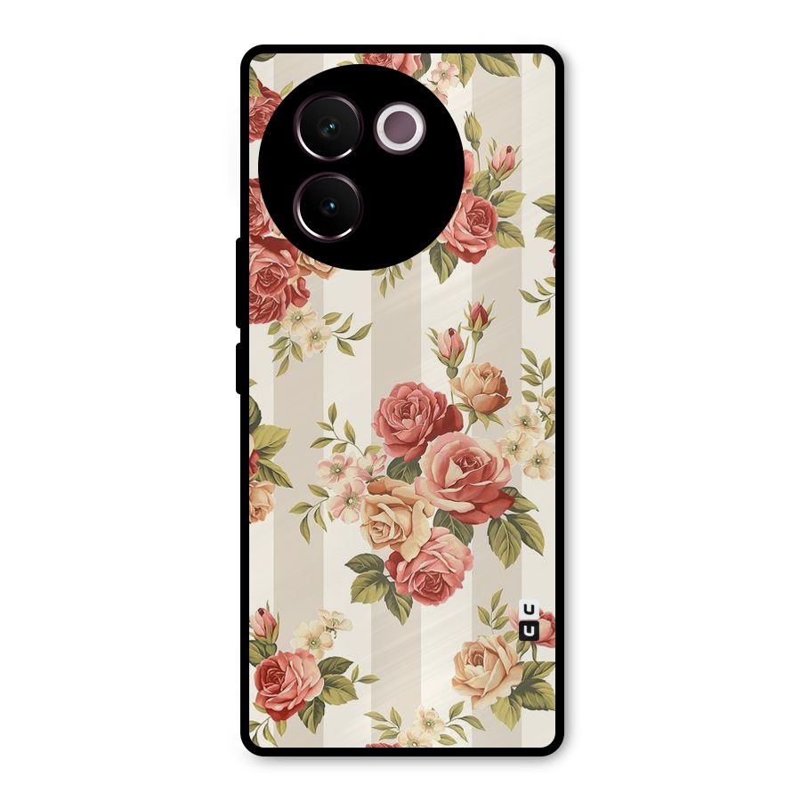 Vintage Color Flowers Metal Back Case for Vivo V30e