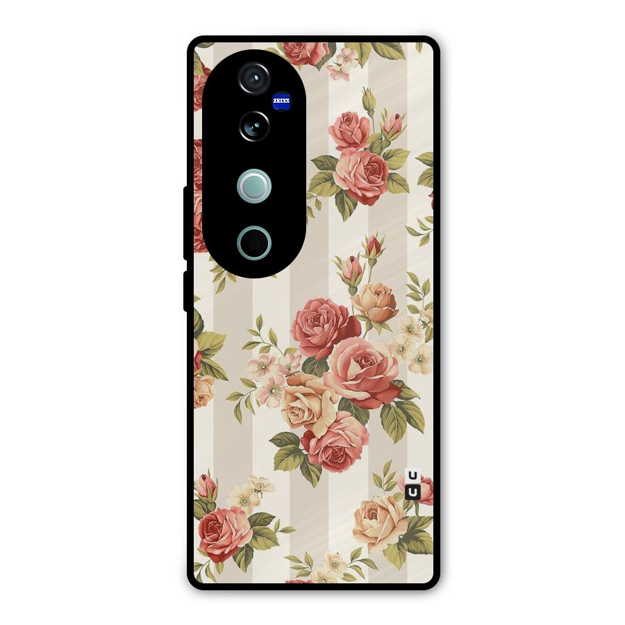 Vintage Color Flowers Metal Back Case for Vivo V40