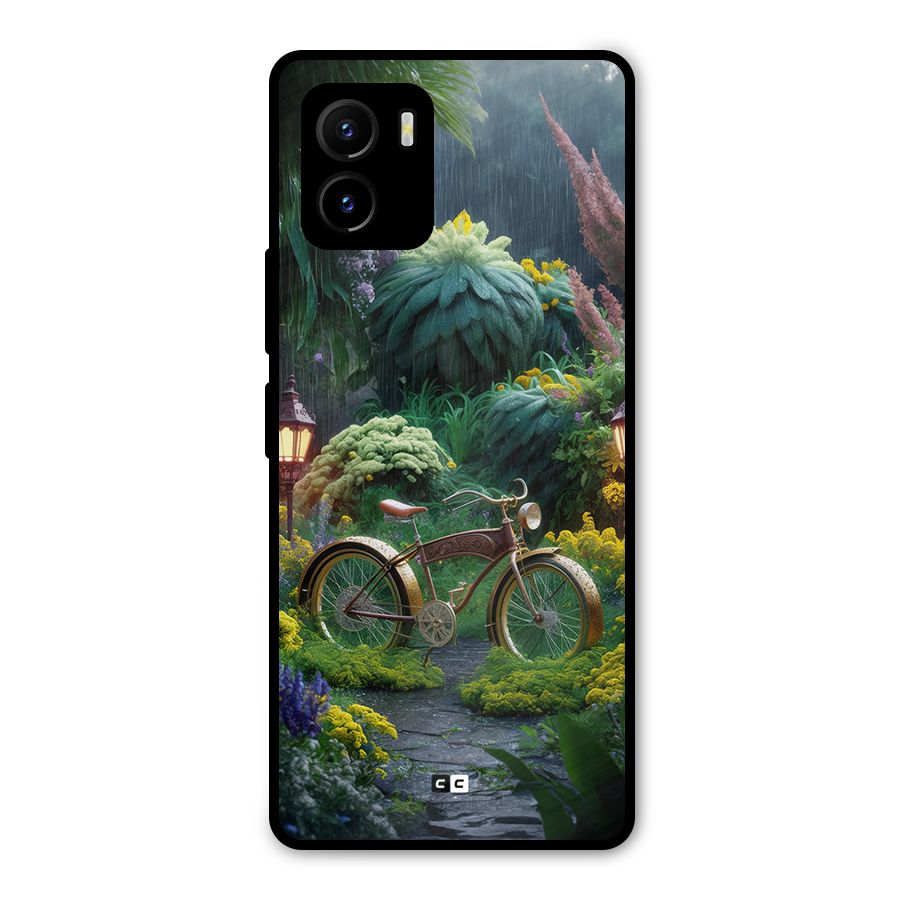 Vintage Cycle In Garden Metal Back Case for Vivo Y15s