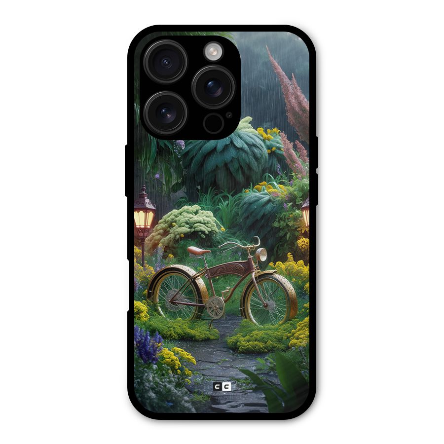 Vintage Cycle In Garden Metal Back Case for iPhone 16 Pro