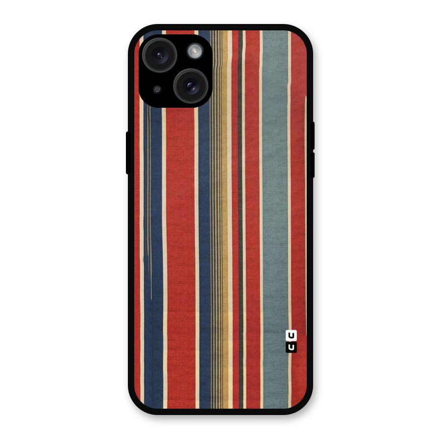 Vintage Disort Stripes Metal Back Case for iPhone 15 Plus