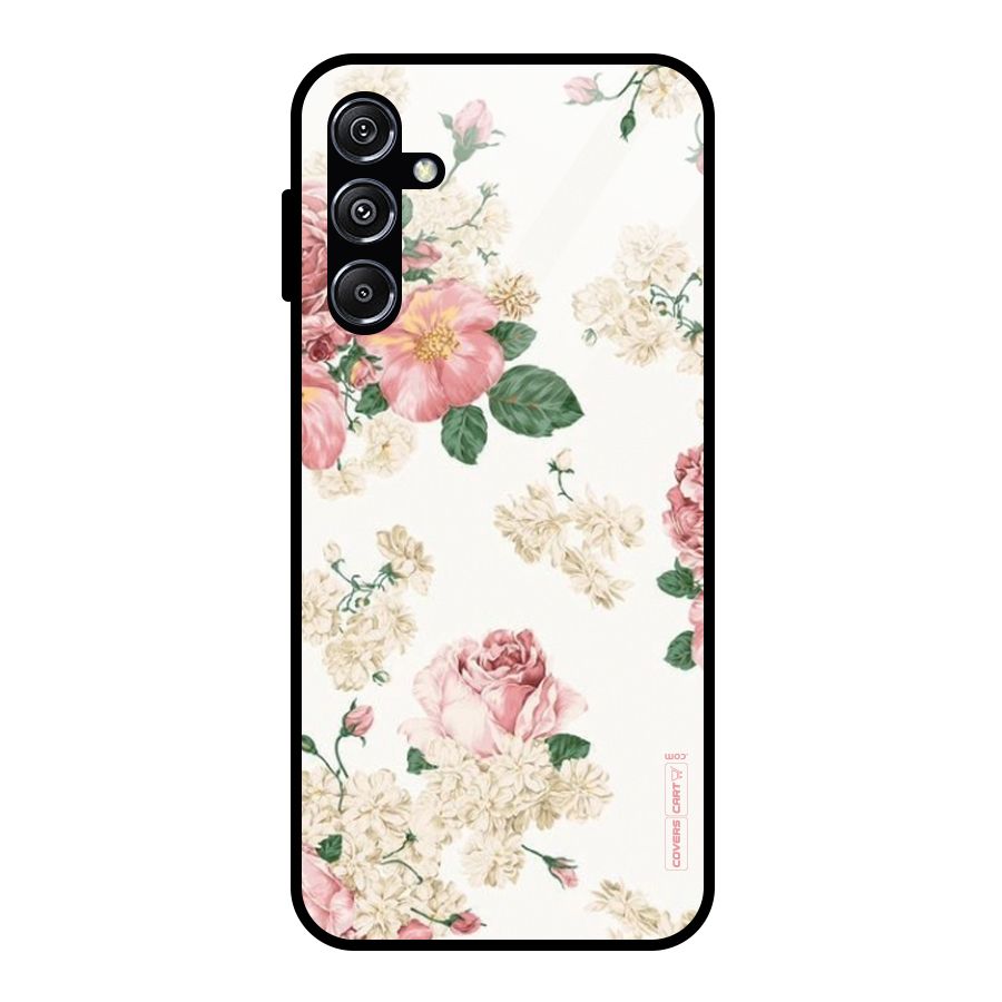 Vintage Floral Pattern Glass Back Case for Galaxy M34 5G