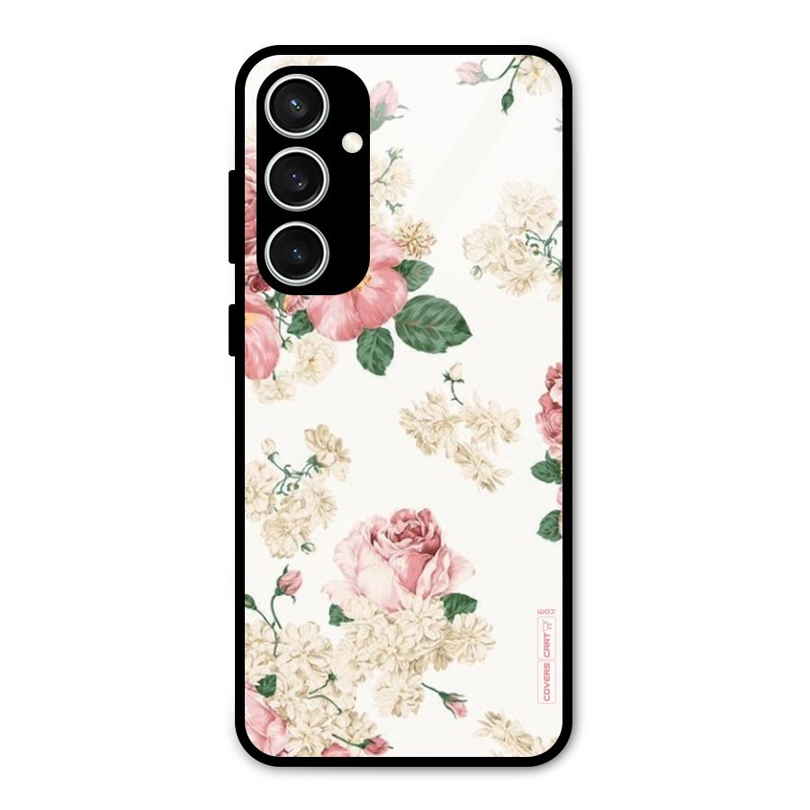 Vintage Floral Pattern Glass Back Case for Galaxy S23 FE