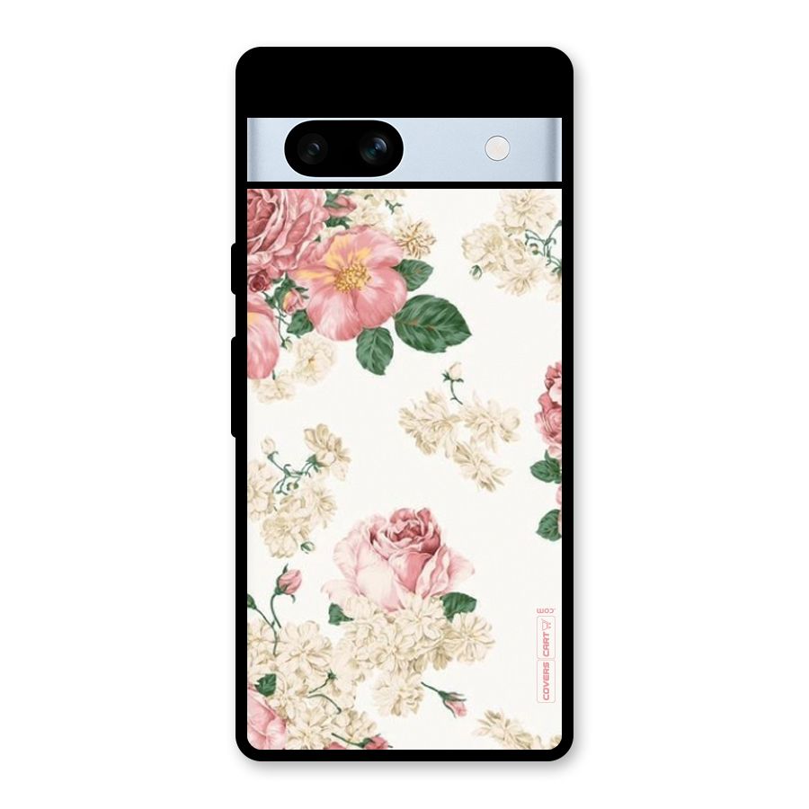 Vintage Floral Pattern Glass Back Case for Google Pixel 7a