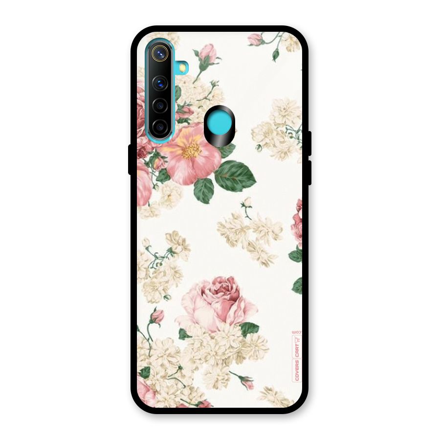 Vintage Floral Pattern Glass Back Case for Realme 5i