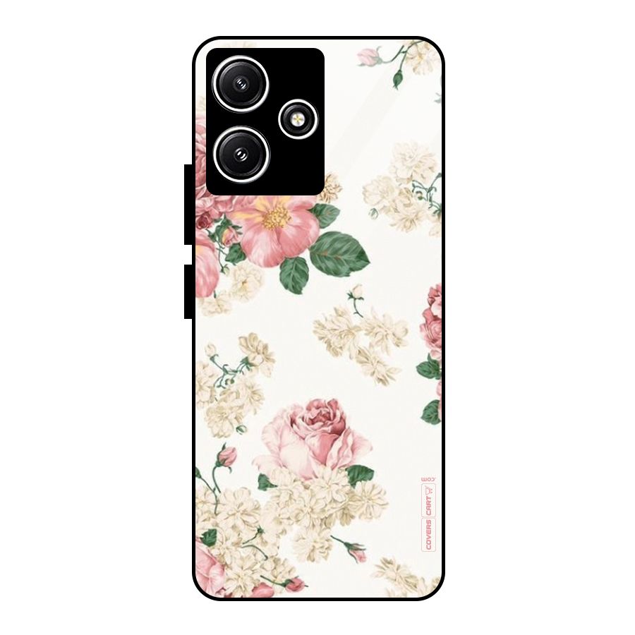 Vintage Floral Pattern Glass Back Case for Redmi 12 5G