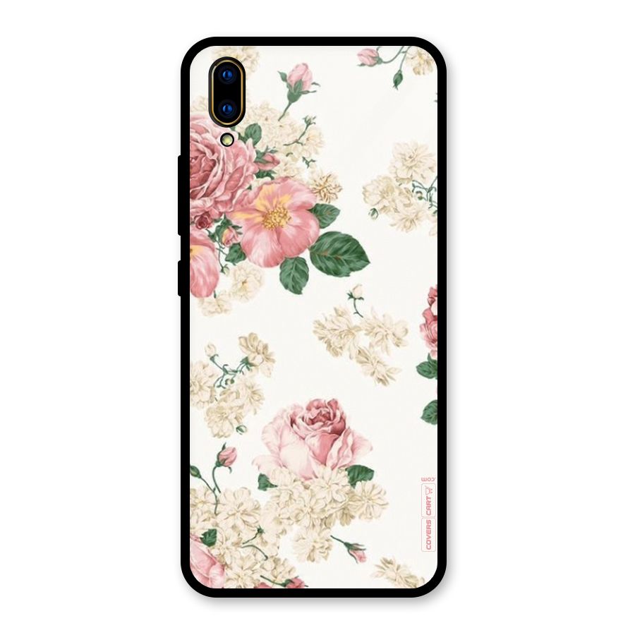 Vintage Floral Pattern Glass Back Case for Vivo V11 Pro