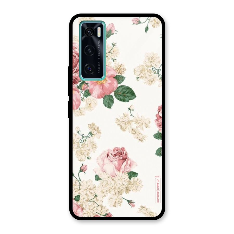 Vintage Floral Pattern Glass Back Case for Vivo V20 SE