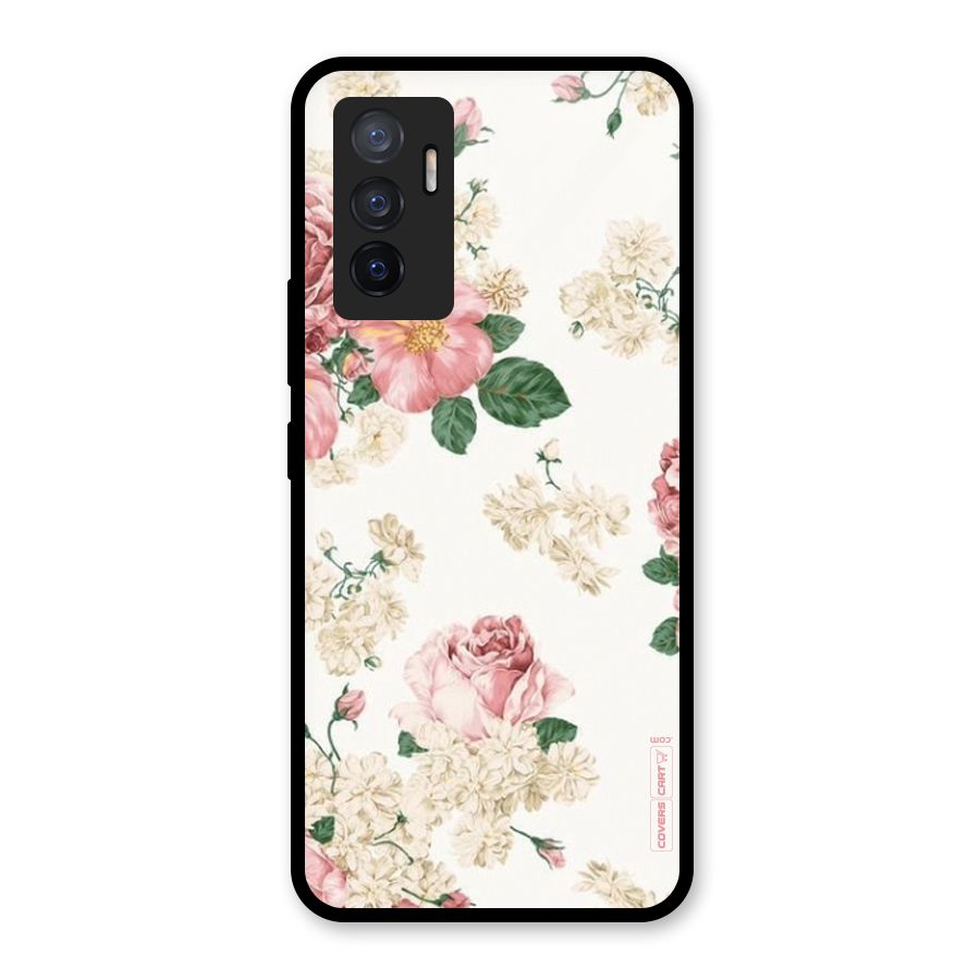 Vintage Floral Pattern Glass Back Case for Vivo V23e