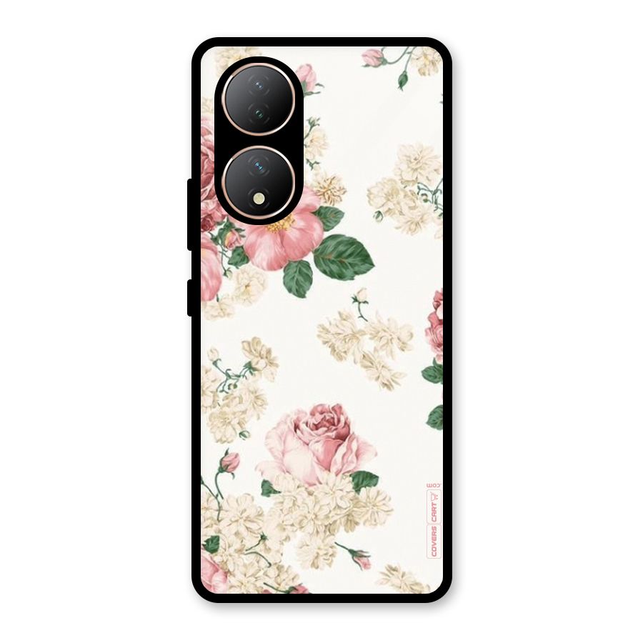 Vintage Floral Pattern Glass Back Case for Vivo Y100A