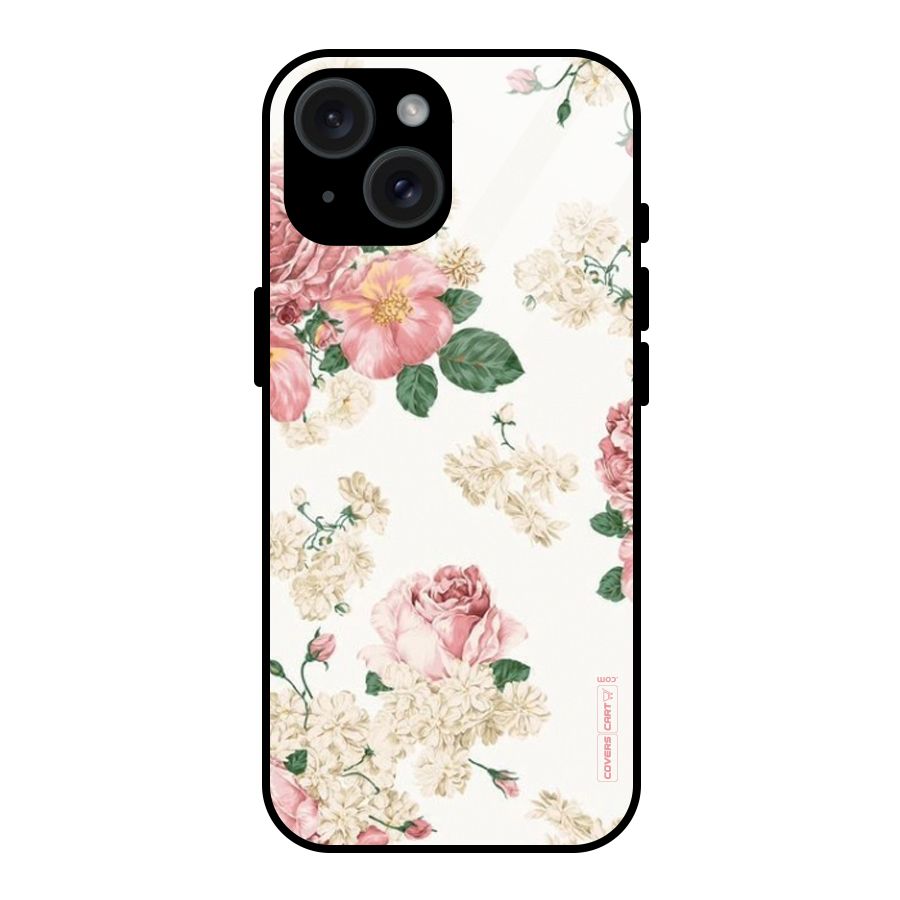Vintage Floral Pattern Glass Back Case for iPhone 15