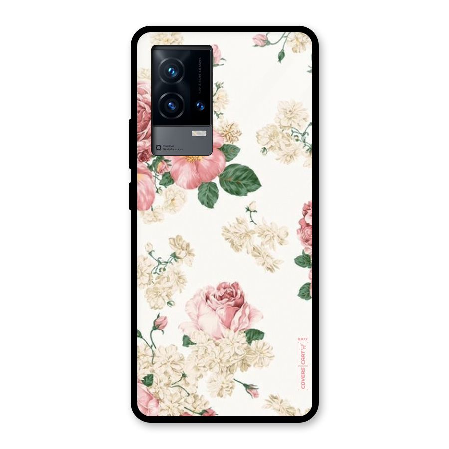 Vintage Floral Pattern Glass Back Case for iQOO 9 5G
