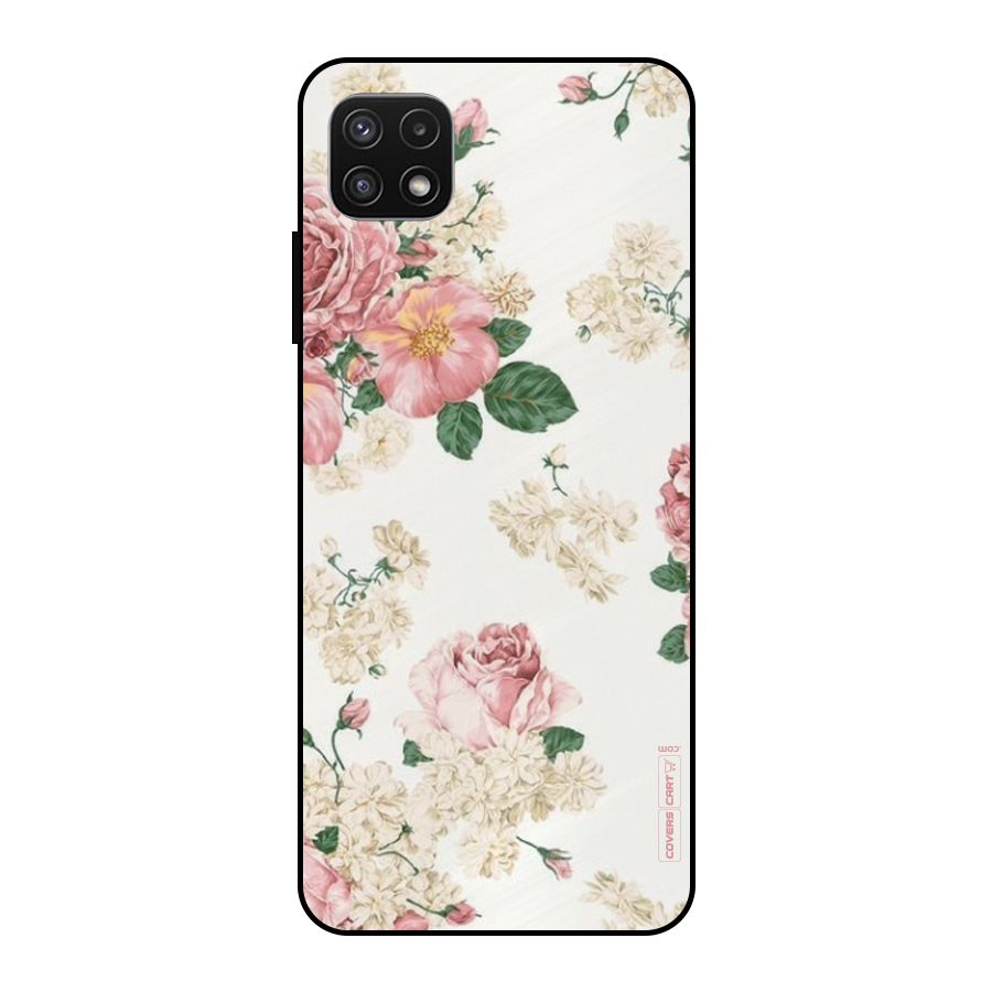 Vintage Floral Pattern Metal Back Case for Galaxy A22 5G