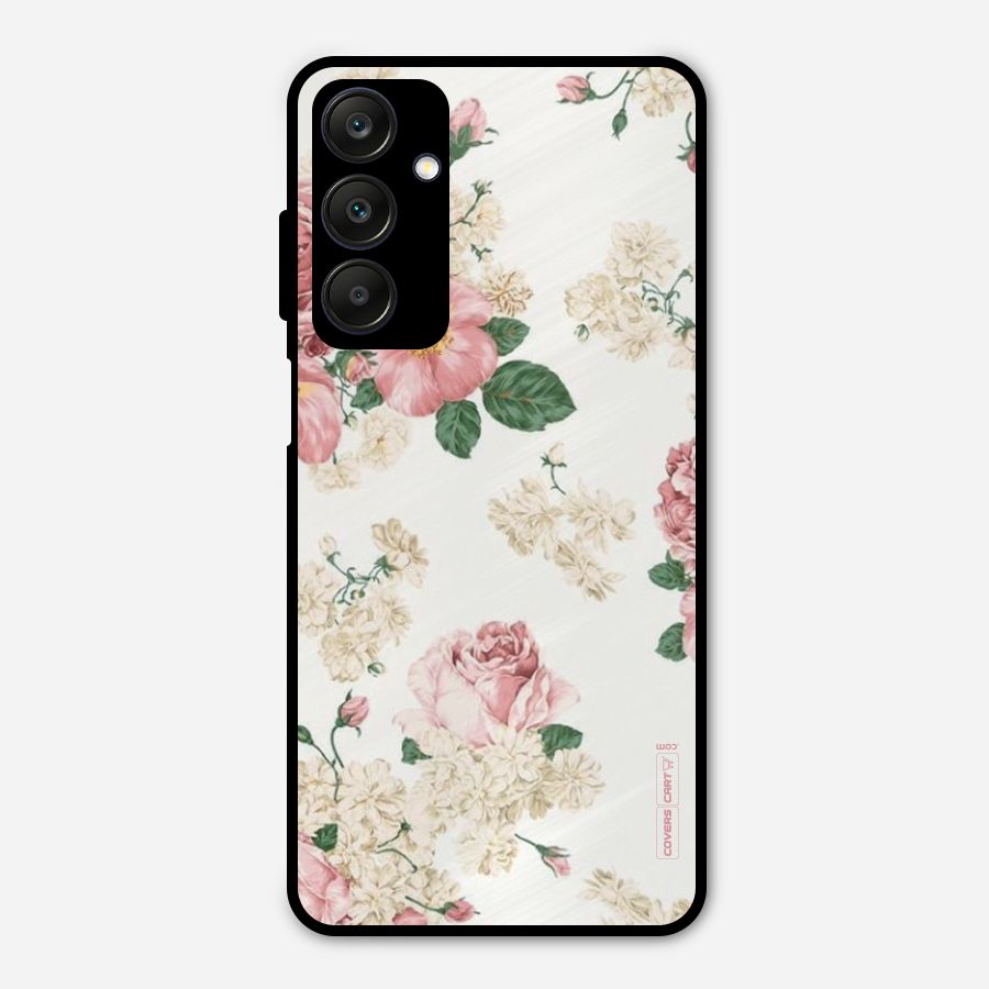 Vintage Floral Pattern Metal Back Case for Galaxy A25 5G