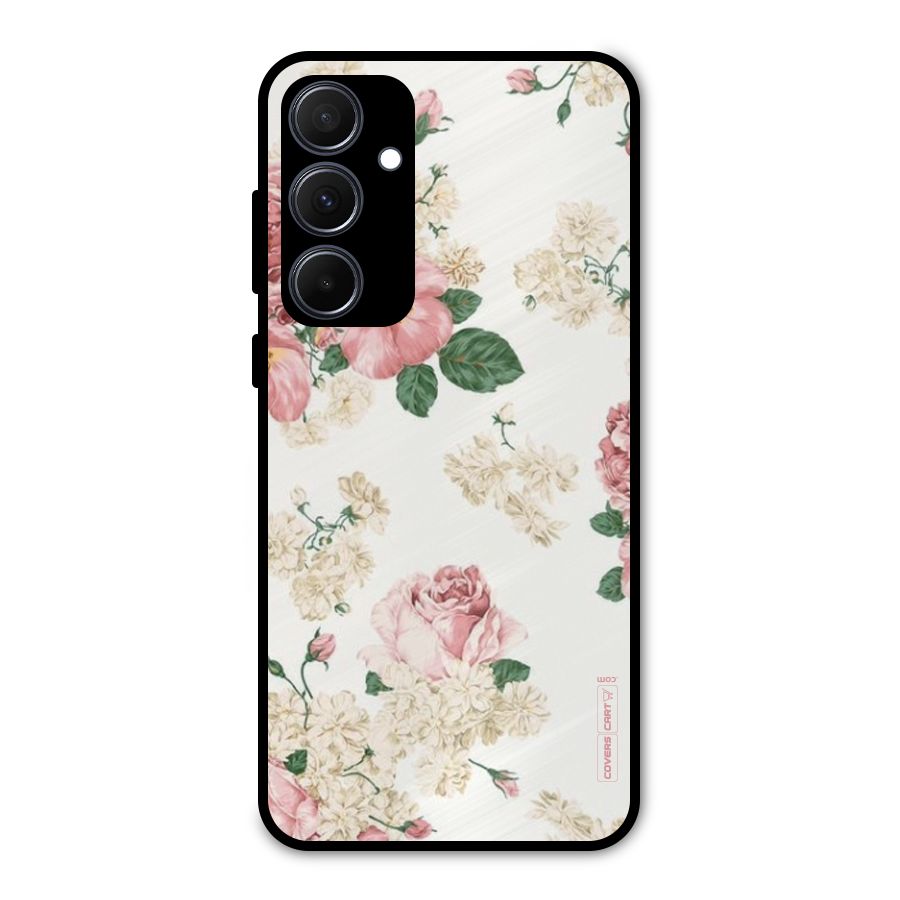 Vintage Floral Pattern Metal Back Case for Galaxy A35