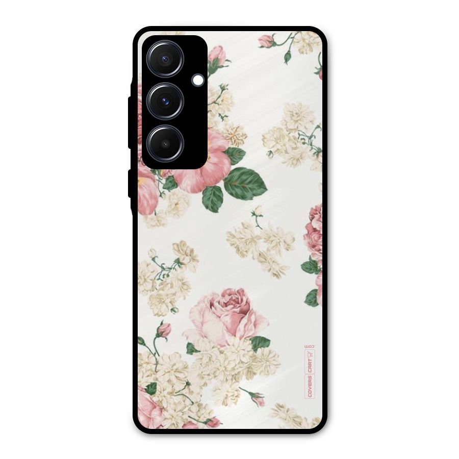 Vintage Floral Pattern Metal Back Case for Galaxy A55