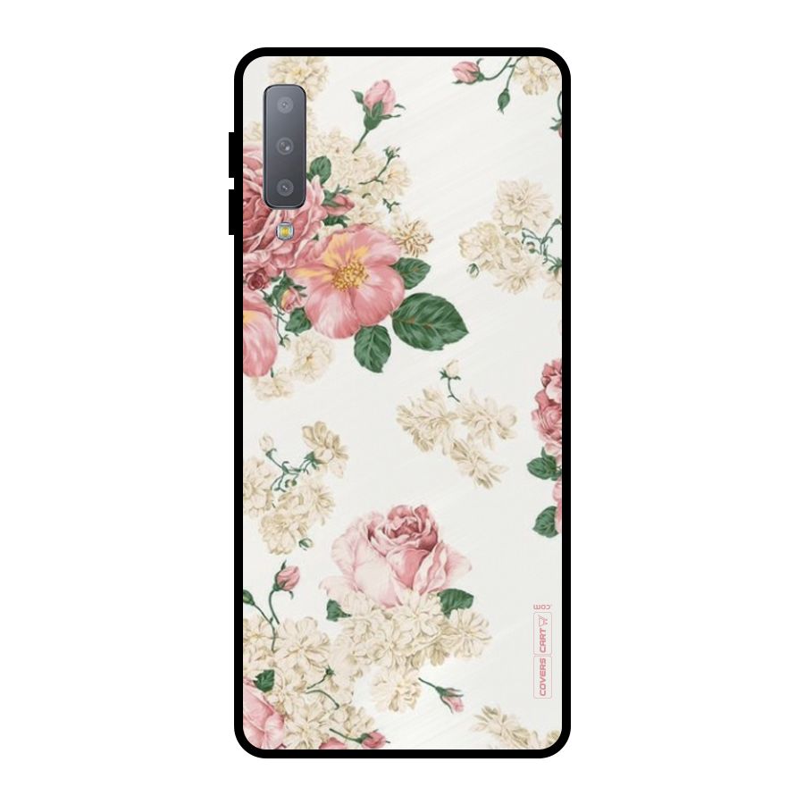 Vintage Floral Pattern Metal Back Case for Galaxy A7 (2018)