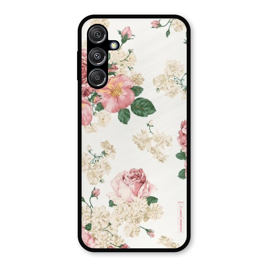 Vintage Floral Pattern Metal Back Case for Galaxy M34 5G
