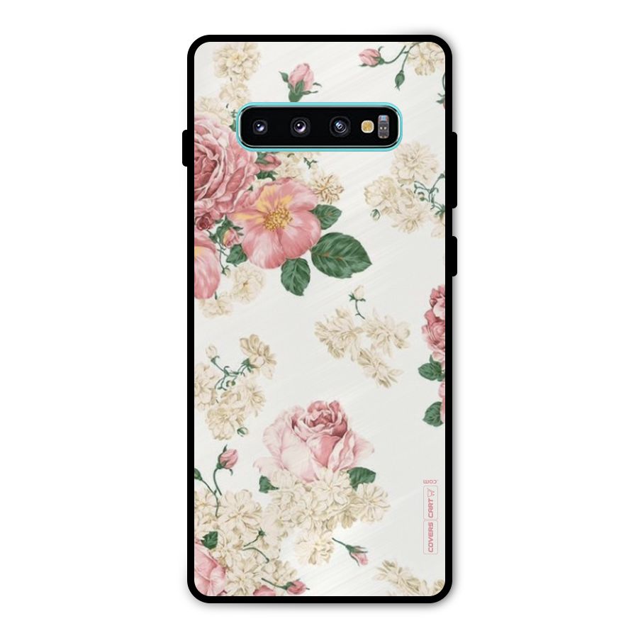 Vintage Floral Pattern Metal Back Case for Galaxy S10 Plus